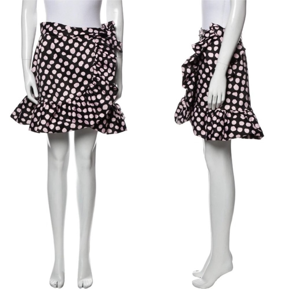 Tanya Taylor Daphne Polka Dot Flounce Ruffle Mini Skirt in Black & Pink - NWT - Picture 4 of 12